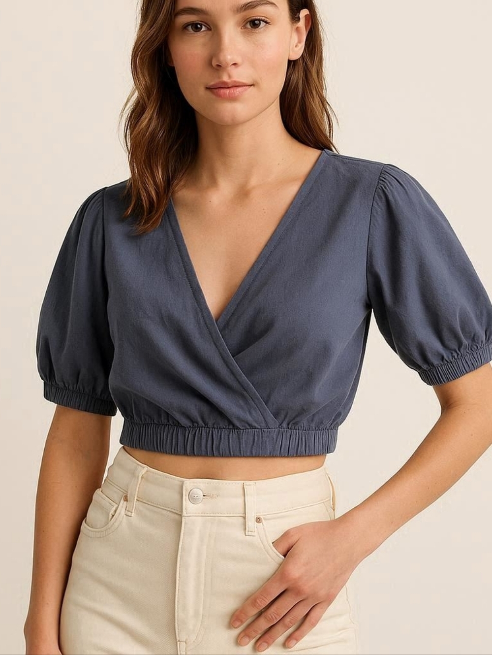 X.3 Navy BlueTwist-Front Cropped Top Cotton